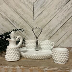 Fenton Hobnail Milk Glass Tea/Coffee Service 5 Piece Set VTG 1950s